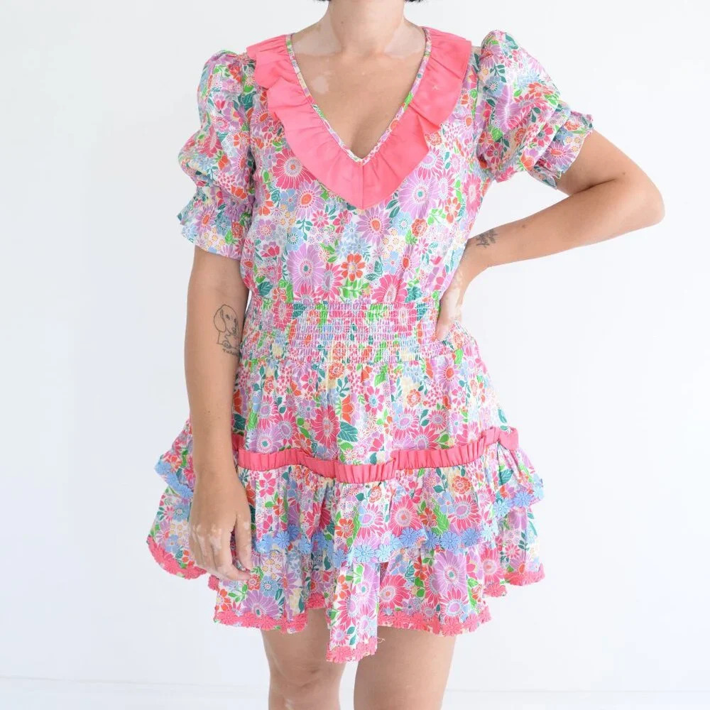 Alden Adair Happy Daze  Purple Pink Floral Kelsey Mini Flowy Dress S NWT